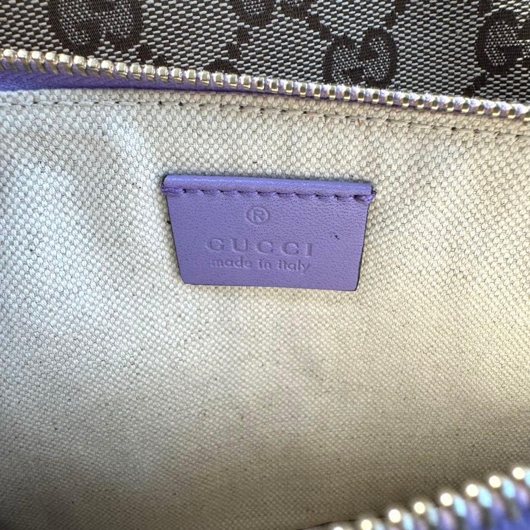 GUCCI GG Canvas Leather Tote Bag Purple with Pouch, Used, Slight Wear thumbnail 15