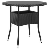 Gartentisch Ø80X75 Cm Hartglas Und Poly Rattan Schwarz
