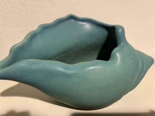 Van Briggle Pottery Turquoise Blue Conch Shell Planter Beach Vase 9"