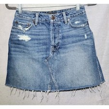 Y2K Abercrombie  Fitch Distressed Denim Mini Skirt Raw Hem Button Fly Size 4