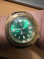 Bronze Tandorio Turtle Dive Sunburst Green Dial Automatic NH35 Movement