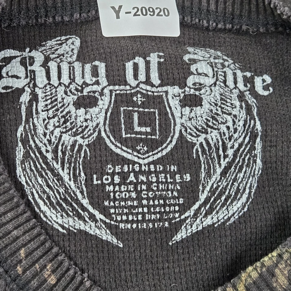 Camisa DE COLECCIÓN Anillo de Fuego Hombres L Negra Tejido Gofre Angel Spade Grunge MMA Y2K Foto 3 de 4