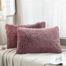 Long Faux Fur Soft Soild Decorative 26" x 20" Pack of 2 Dusty Rose