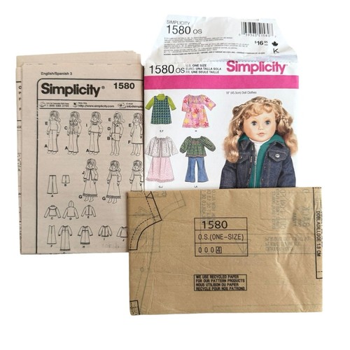 Simplicity Sewing Pattern 1580 Doll Clothes Outfits For 18” Dolls Uncut - Picture 2 of 4