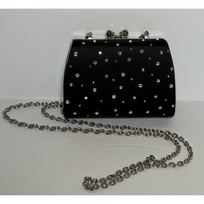 Vintage Franchi Evening Black Purse 4'' x 5'' Bag Hidden Chain Shoulder Strap