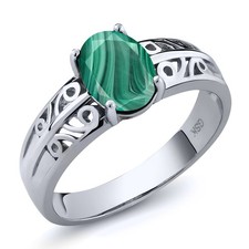 2.00 Ct Oval Green Malachite 925 Sterling Silver Ring