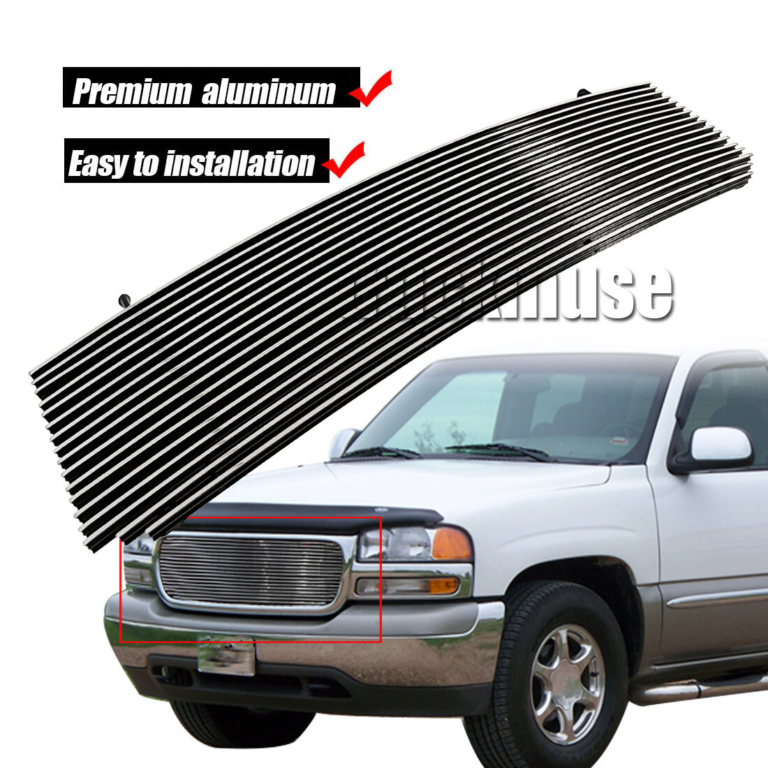 Polished Chrome Billet Grille Insert For 1999-2006 GMC Yukon, Sierra, Denali - Bolt Over Aluminum Grill