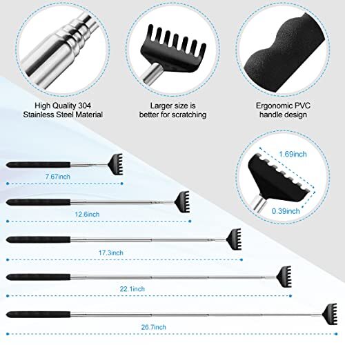 Paquete de 3 diferentes rascador trasero metal portátil espalda telescópico trasero negro - Imagen 4 de 6