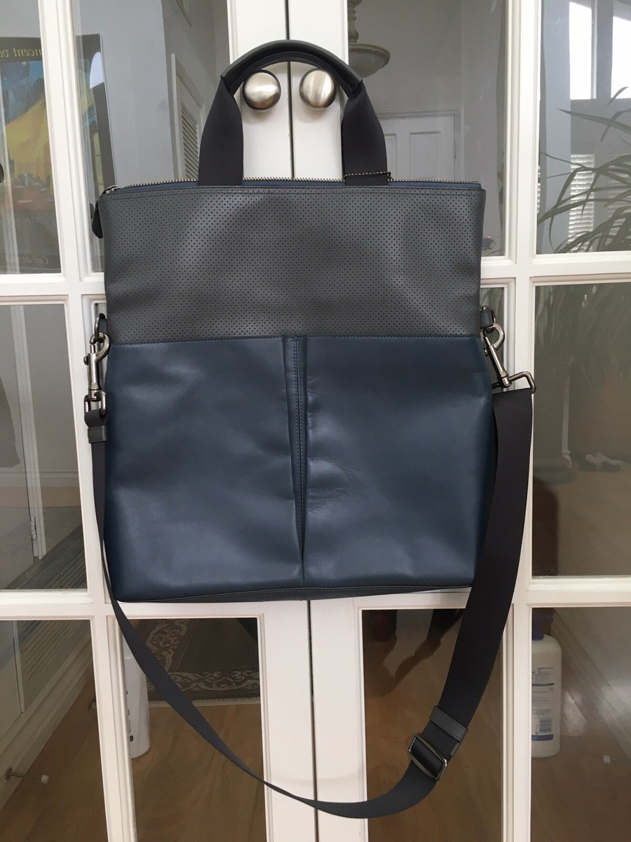 Coach F57569 Perforated Leather Fold Over Tote Bag QB/Denim