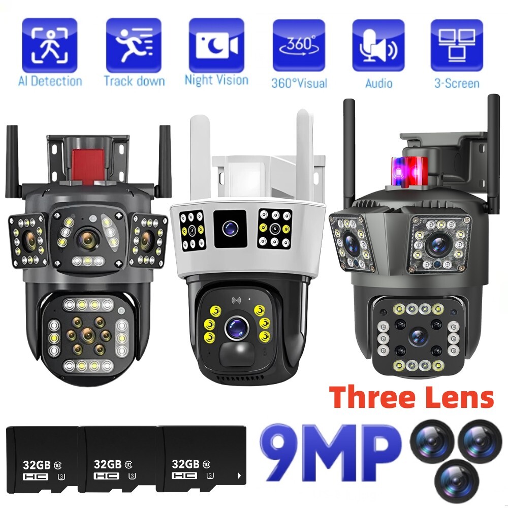 3 Lens Camara De Seguridad Para Casa Exterior Vision Nocturna Camaras Vigilancia