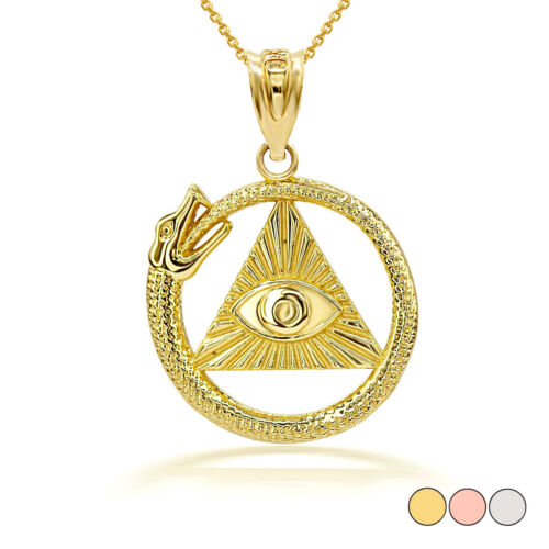 Solid Gold Or 925 Silver Pyramid Eye of Horus Ouroboros Pendant