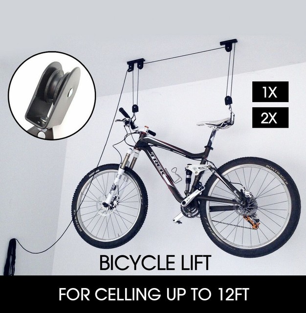 Garage Ceiling Roof Mount Mounted Bike Storage Rope Lift Pulley