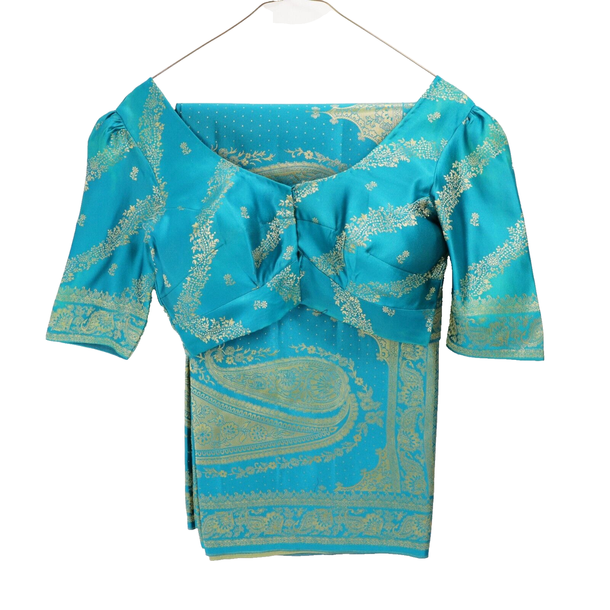 teal and gold indian dress Teal Art Silk Hand Embroidered Straight Cut Premium Festive Wear