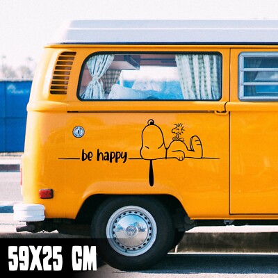 AUTO AUFKLEBER ''SNOOPY BE HAPPY'' 59X25CM STICKER VAN BUS WOHNMOBIL #0279