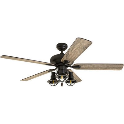 52 Matte Black Industrial Ceiling Fan Rough Pine Reversible Blade