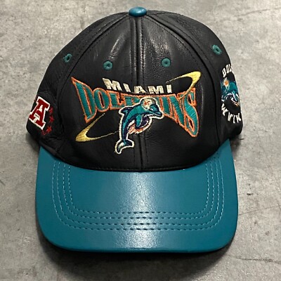 Vtg NFL Miami Dolphins Hat Mens OSFM PROELITE Leather Adjustable Buckleback Cap