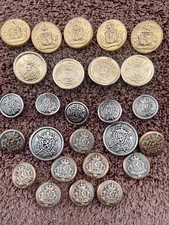 VINTAGE LOT OF (26) METAL SHANK COAT OF ARMS BUTTONS DESIGNED WITH LIONS & CROWN