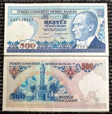 Turkey 500 Lira 1970 Banknote World Paper Money UNC Currency Bill