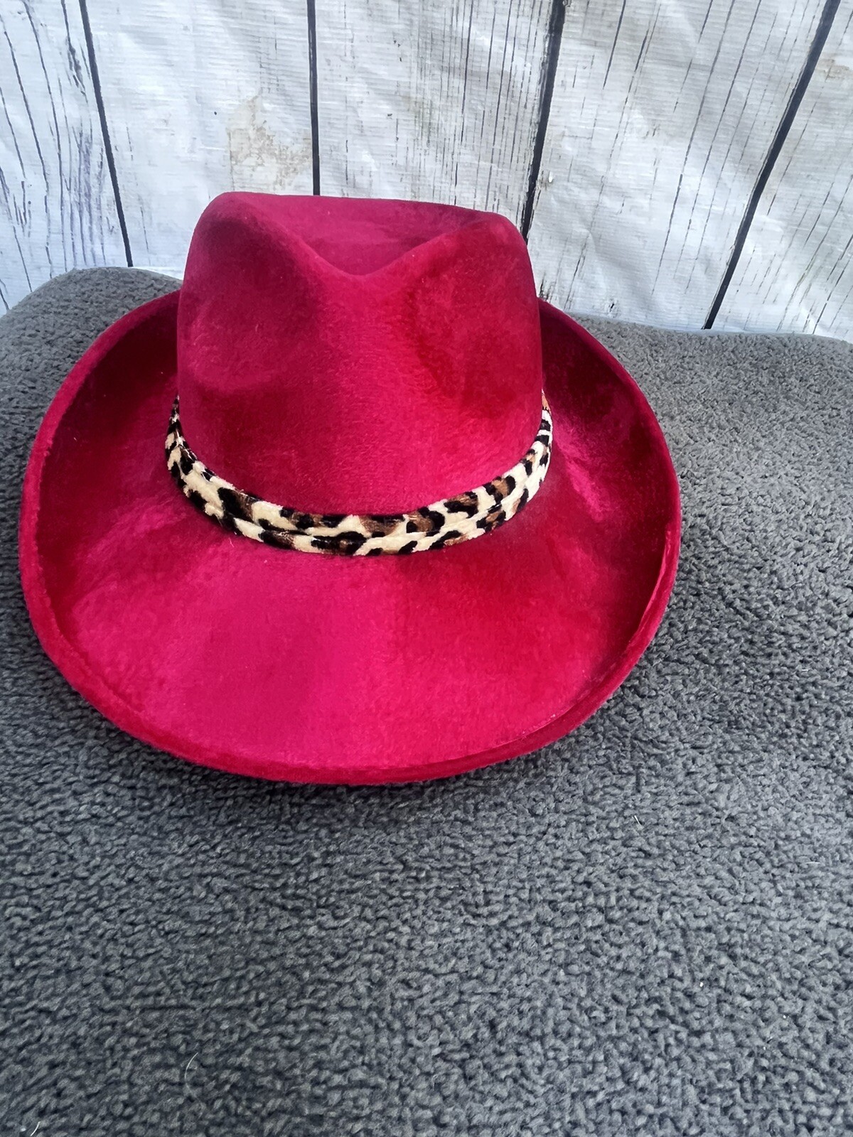 Fedora Red Pimp Cheetah Robinhood Halloween 80's Party Mardi Gras Faux Velvet-image