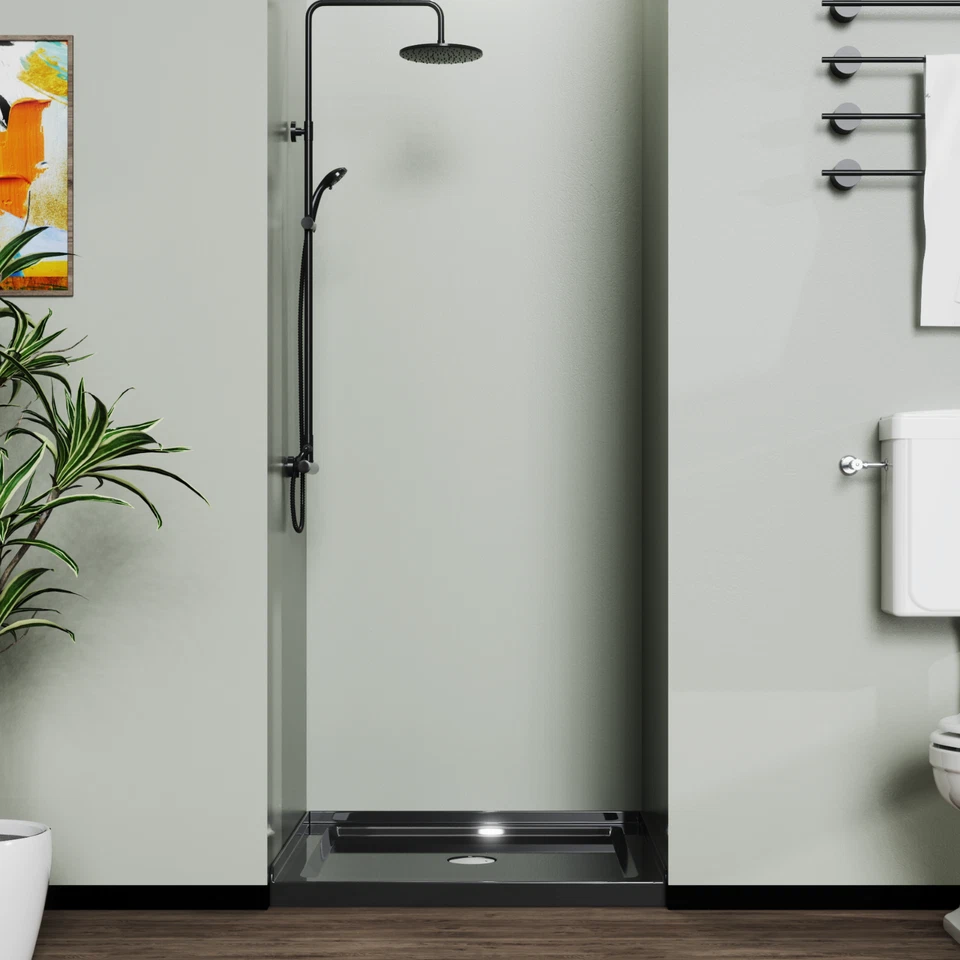 Base de ducha cuadrada 36"" ABS negra, alto brillo, drenaje centrado, sin juego de desagüe Foto 4 de 4