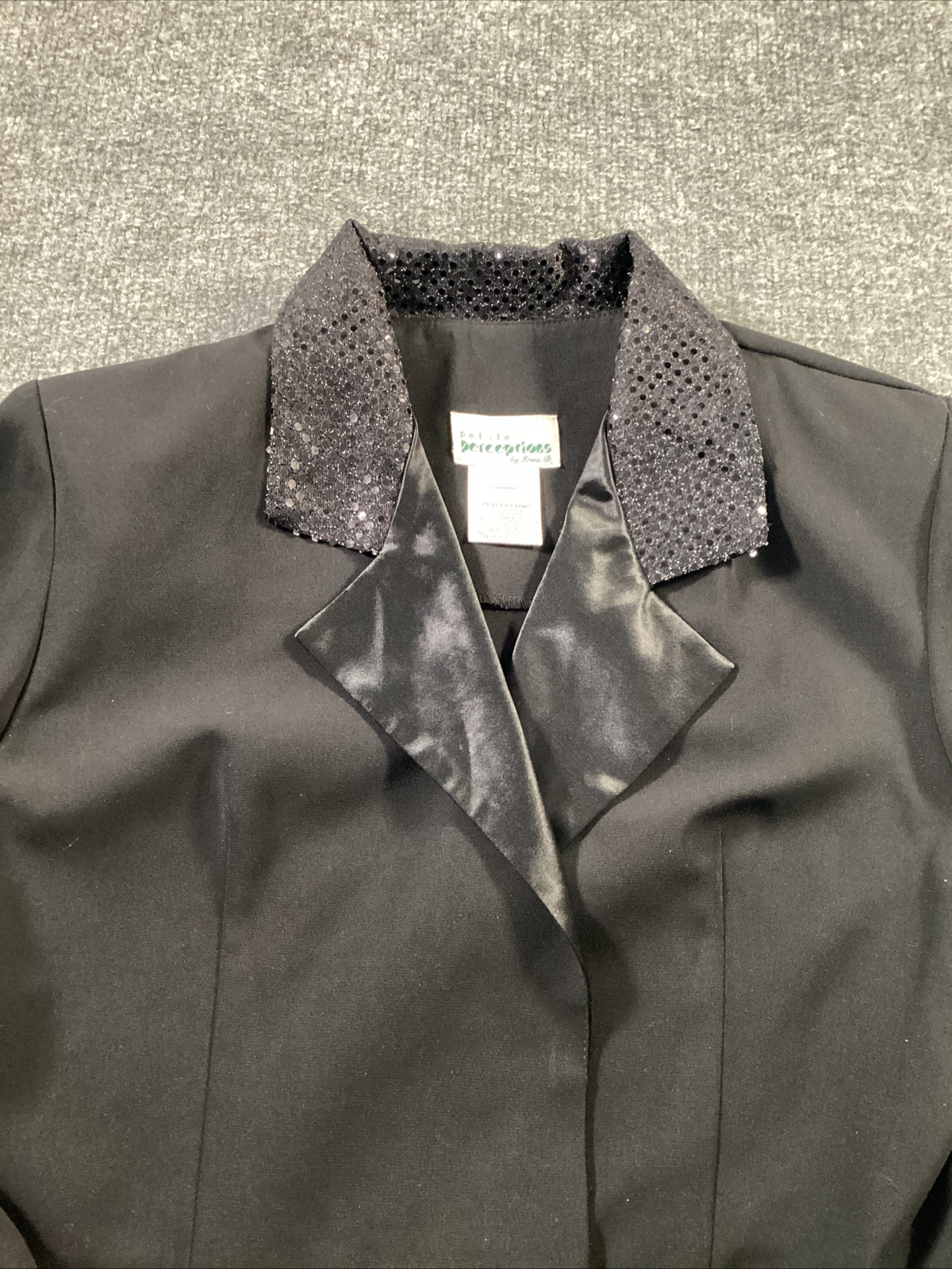 Perceptions Blazer Womens 12 Black Sequin Faux Po… - image 3