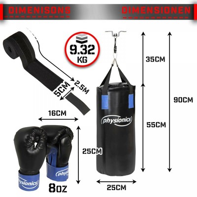 Set Pugilato Per Bambini - Sacco Da Boxe 61cm Con Guantoni Rossi E Neri - Gioco Attivo Per Piccoli Campioni