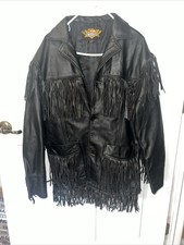 Universal Rider Women's Leather Motorcycle Jacket Lined Fringe Black Sz Med Vtg