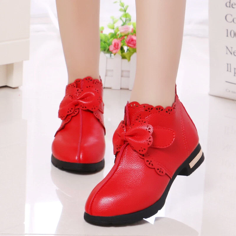Children Girls Winter Warm Plus Velvet Short Boots Kids Princess Bow Dress Shoes