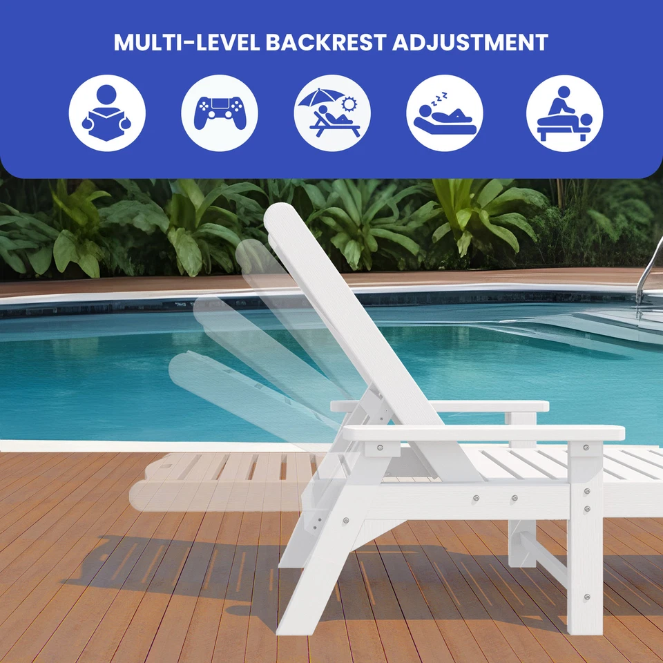 2 PCS Reclining Patio Chaise Lounge All-Weather Adjustable Beach Chair Lay Flat - Imagem 2 de 4