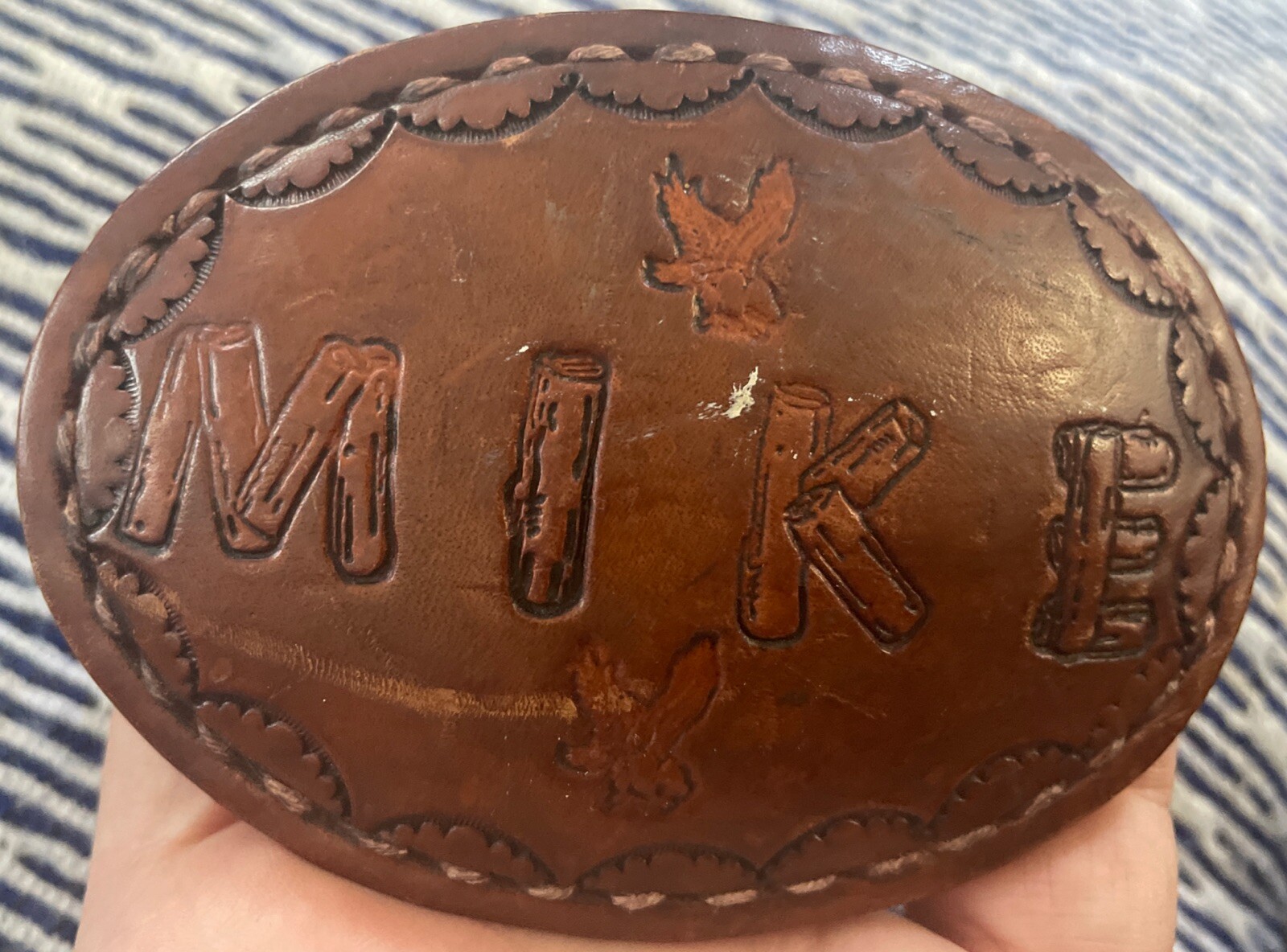 LEATHER BELT BUCKLE WITH NAME MIKE-image