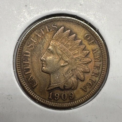 1909-P Indian Head Cent Natural Brown AU With 4 diamonds Last Year Made