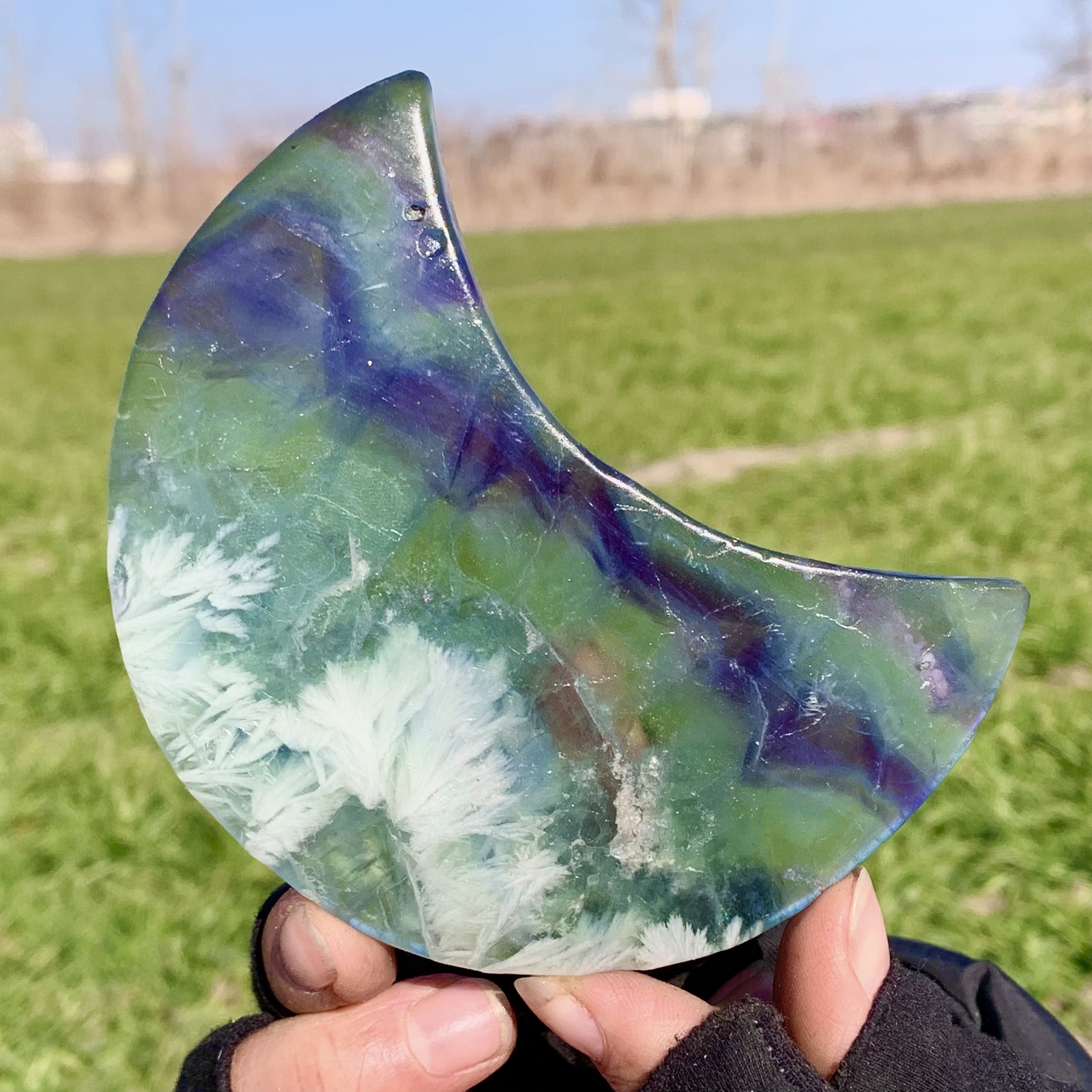 80G Natural Feather Fluorite Crystal Quartz Moon Mineral for Reiki Healing