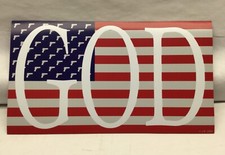 Novelty Patriotic magnetic flag, guns, and God sign made in USA bumper sticker
