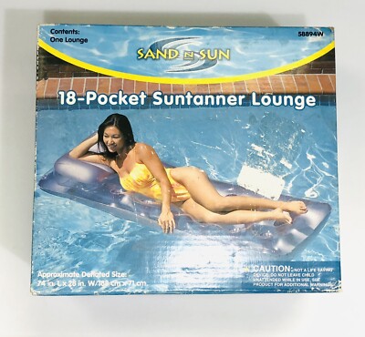 VTG SAND N SUN 18 POCKET SUNTANNER INFLATABLE LOUNGE POOL FLOAT 74'' X 28''  NOS