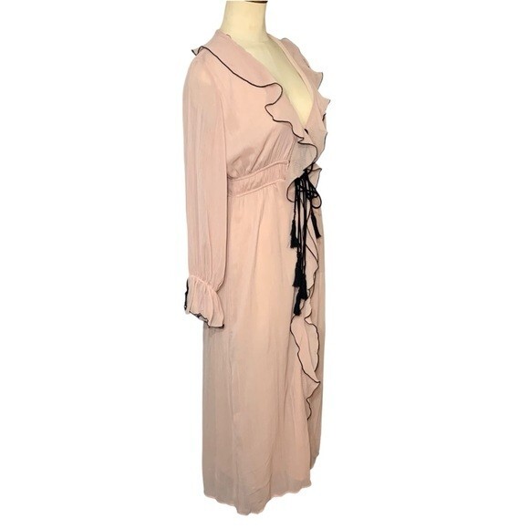 Zara Pink Chiffon Dress XS Sheer Long Sleeve Slit Bloggers Boho Chic