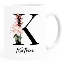 Kaffee-Tasse Monogramm Initiale mit Namen personalisiert Blumen Blüten Dekor