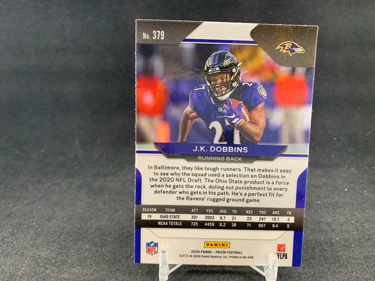 2020 PANINI PRIZM JK DOBBINS 379 ROOKIE RC BLACK WHITE VARIATION