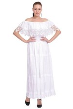 Women's Boho Lace Summer Floral Embroidery Off Shoulder Beach Long Maxi Dress