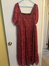 Torrid Red Tea Length Smocked Bodice Dress Size 14-16