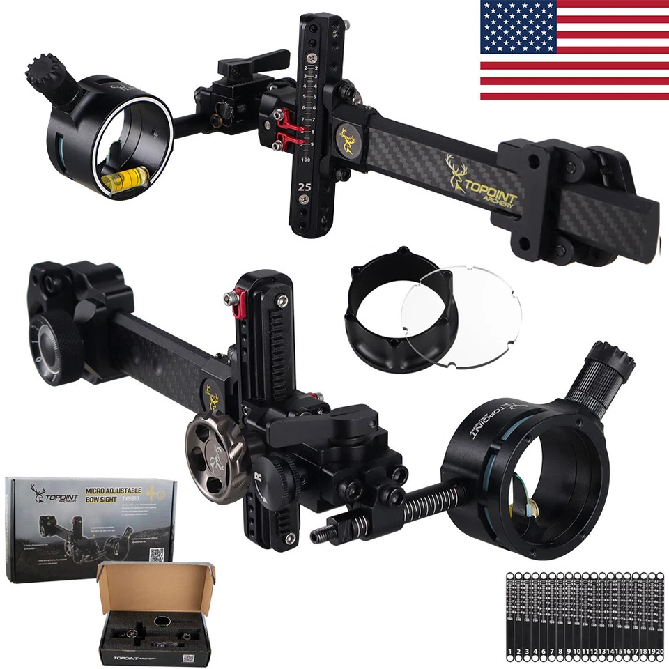 MILAEM 1 Pin Compound Bow Sight Carbon 4X 6X 8X Lens 0.019" Adjustable Archery Sports