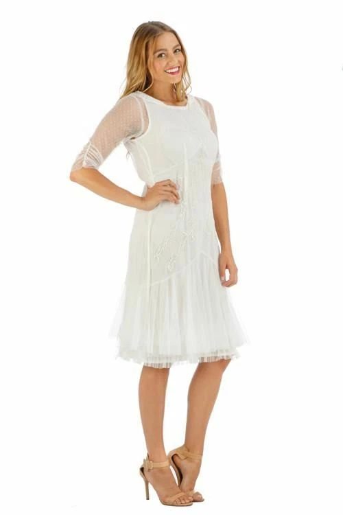 Vestido de novia de cóctel Nataya S marfil inspirado vintage Gatsby hasta la rodilla #AL429 Foto 2 de 4