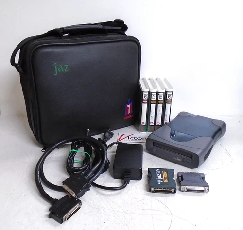 Used Iomega Jaz V2000S External Hard Drive Kit | x3 2GB Disk + Disk Tools & Case