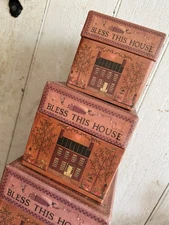 3 Bob's Boxes Saltbox  Primitive Stackable Nesting Boxes " Bless This House"