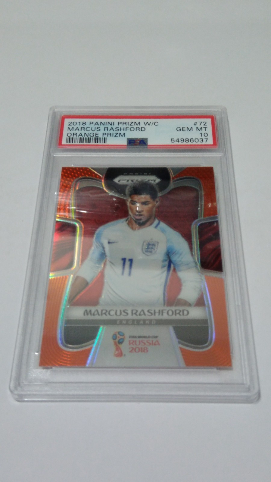 2018 PANINI PRIZM WORLD CUP SOCCER ORANGE RC #72 MARCUS RASHFORD/65 PSA10 POP7