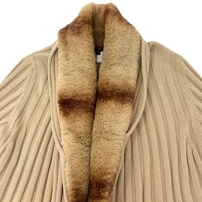 FENDI ラビットファー メリノウール カシミヤ ガウン カーディガン 46 FENDI Vintage Fur Knit Rib Cardigan Jacket #46 Belt Beige Brown