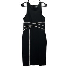 Maeve (Anthropologie) Black White Piping Cavatina Sheath Sleeveless Dress Size 8