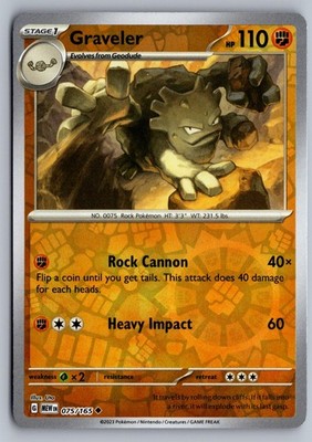 Graveler 075/165 REVERSE HOLO Uncommon 151 Pokemon Near Mint