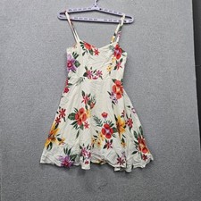 Old Navy Women Dress M Ivory Floral Print Knee Length Cami Fit & Flare Smocked