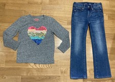 Girl's Crewcuts  Old Navy Size 6 Outfit - Heart Sequin Top w/Jeans EUC