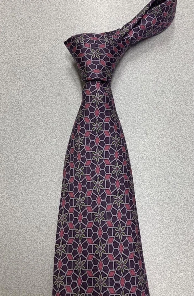 Corbata HERMES Ancha Púrpura Geométrica 100% Seda Francia Sin Usar Como Nueva Regalo Envío Gratis Foto 2 de 4